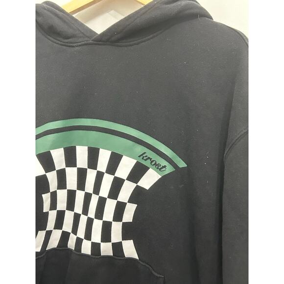 Krost Hoodie Black Checkerboard Leather Lace Up Pullover Sweatshirt Men’s Large - Picture 3 of 6